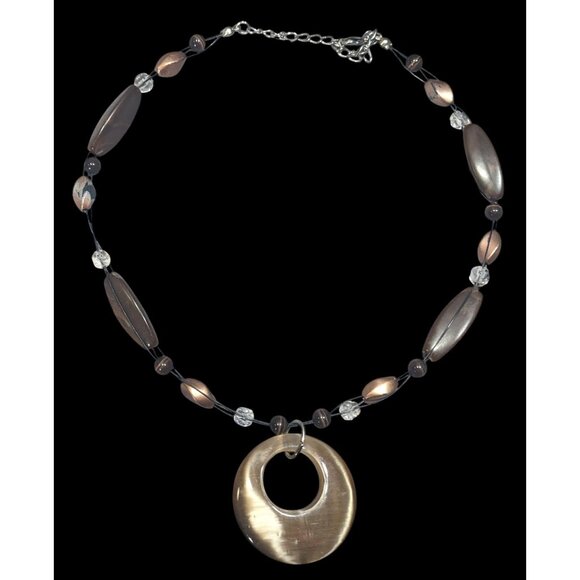Retro Bohemian Brown Beaded Necklace With Cat Eye Pendant - Picture 1 of 5